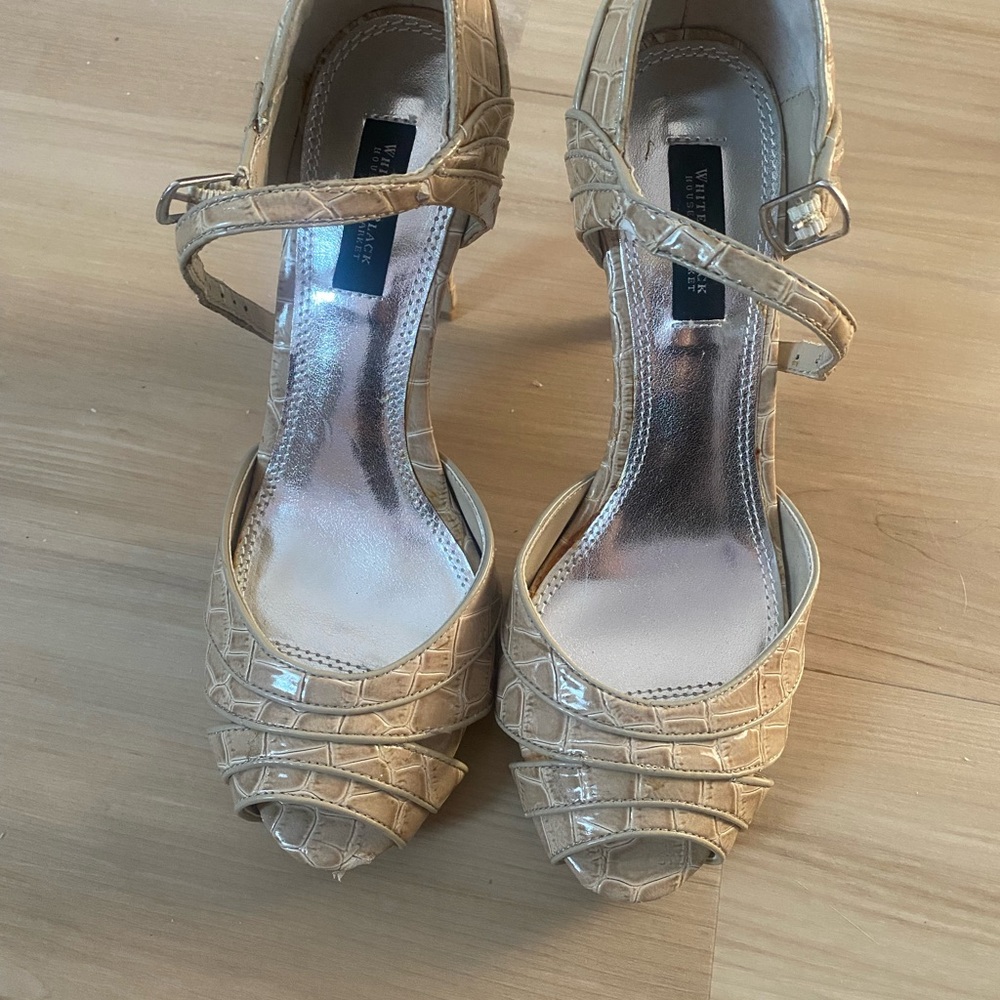 White House Black Market Beige Peep-Toe Heels